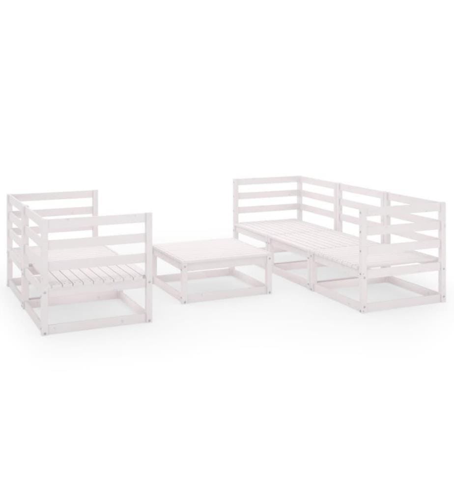 Salon de jardin 6 pcs Blanc Bois de pin massif