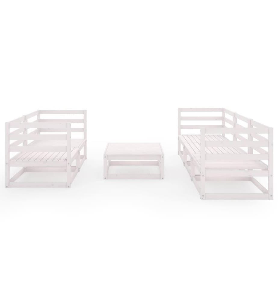 Salon de jardin 6 pcs Blanc Bois de pin massif