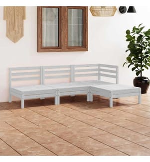 4-tlg. Garten-Lounge-Set Massivholz Kiefer Weiss