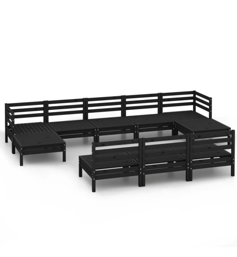 10-tlg. Garten-Lounge-Set Schwarz Massivholz Kiefer