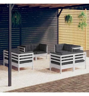 8-tlg. Garten-Lounge-Set mit Anthrazit Kissen Kiefernholz