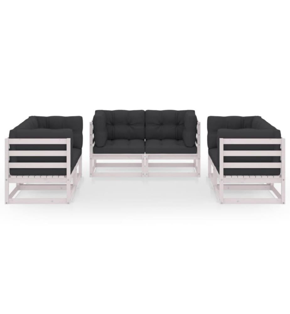 Salon de jardin 6 pcs avec coussins Bois de pin massif
