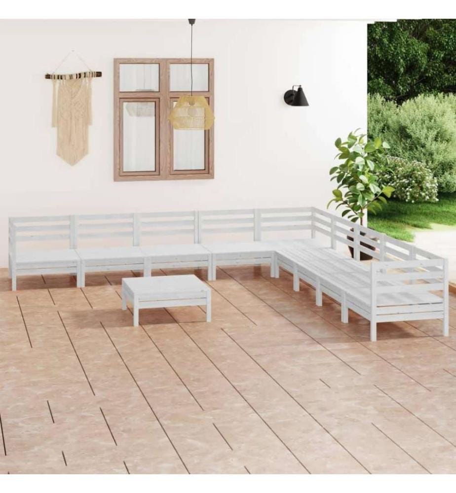 Salon de jardin 10 pcs Bois de pin massif Blanc