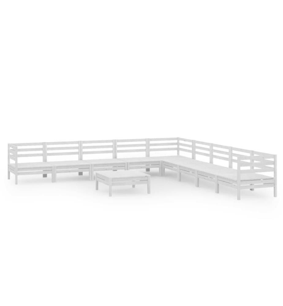 Salon de jardin 10 pcs Bois de pin massif Blanc