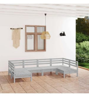 6-tlg. Garten-Lounge-Set Weiss Massivholz Kiefer