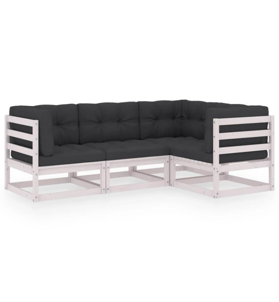Salon de jardin 4 pcs avec coussins Bois de pin massif