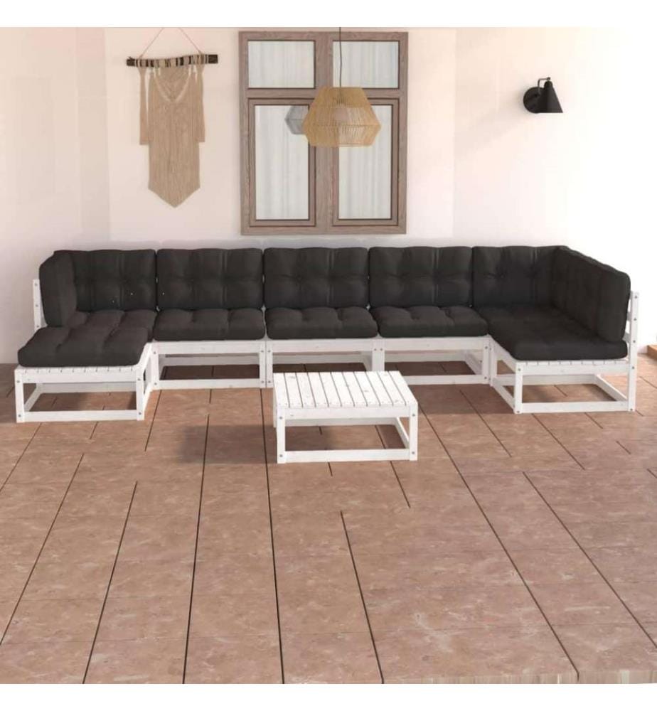 Salon de jardin 8 pcs avec coussins Bois de pin massif