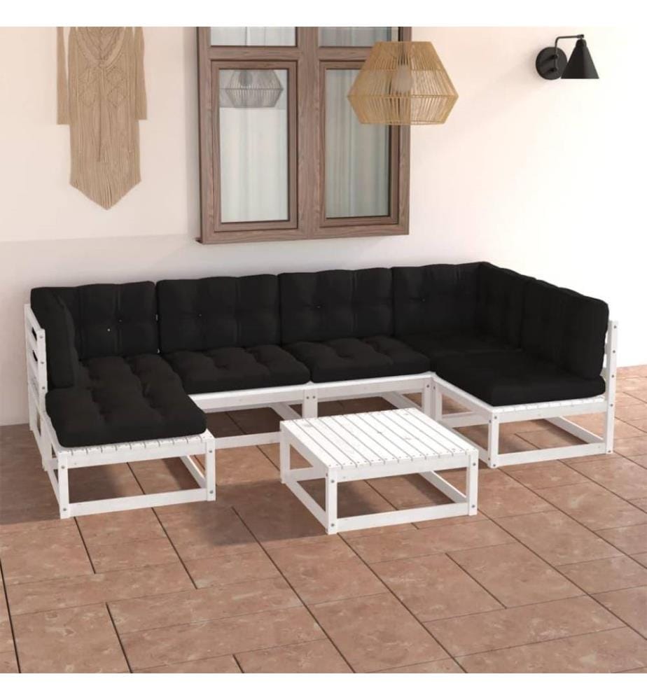 Salon de jardin 7 pcs avec coussins Bois de pin massif