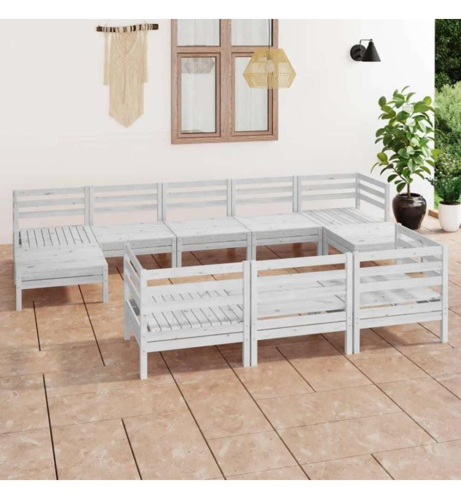 Salon de jardin 10 pcs Blanc Bois de pin massif