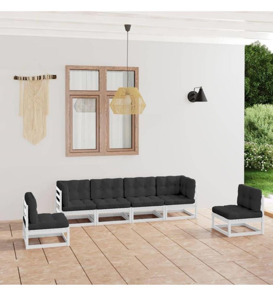 6-tlg. Garten-Lounge-Set mit Kissen Kiefer Massivholz