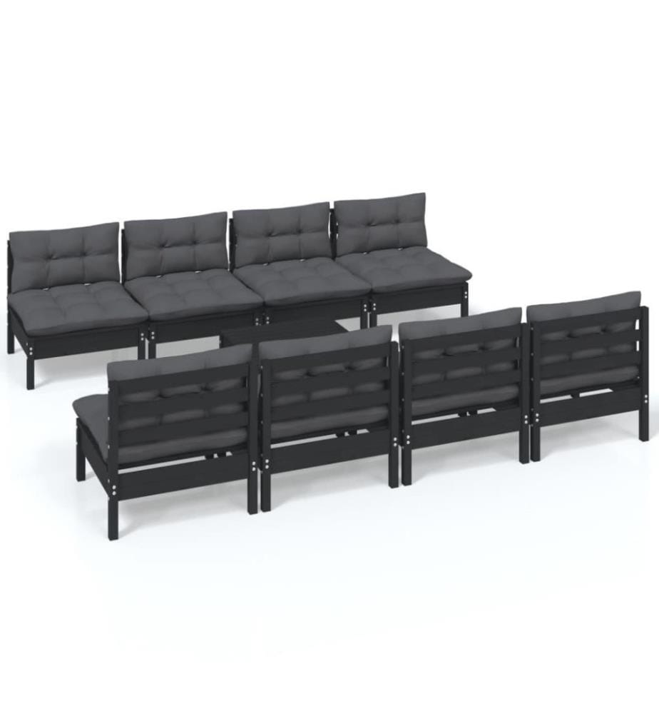 9-tlg. Garten-Lounge-Set mit Kissen Kiefer Massivholz
