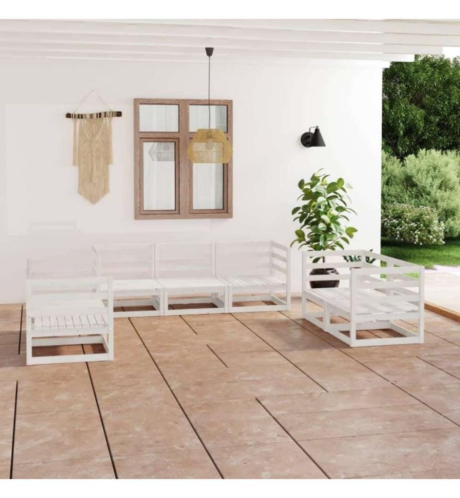 Salon de jardin 7 pcs Blanc Bois de pin massif