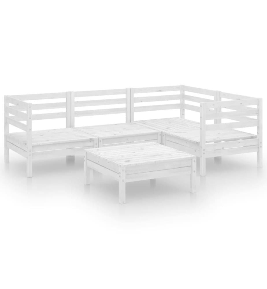 5-tlg. Garten-Lounge-Set Massivholz Kiefer Weiss