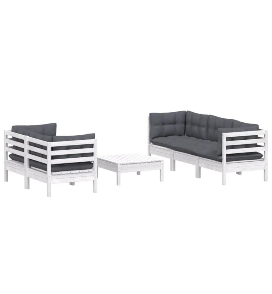 6-tlg. Garten-Lounge-Set mit Anthrazit Kissen Kiefernholz