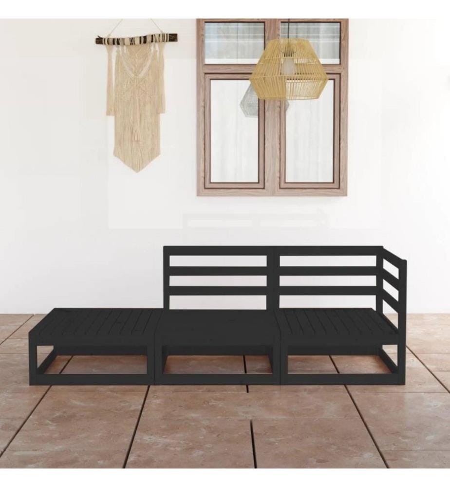 3-tlg. Garten-Lounge-Set Schwarz Massivholz Kiefer