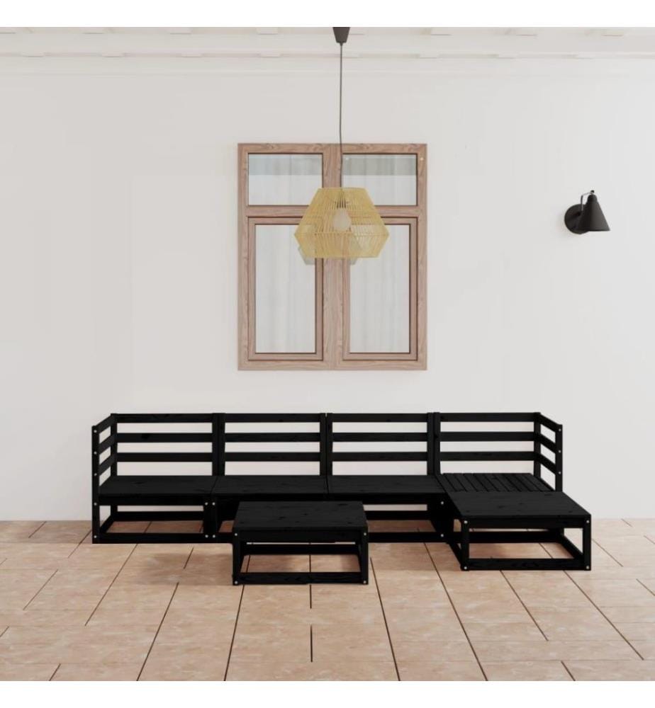 6-tlg. Garten-Lounge-Set Schwarz Massivholz Kiefer