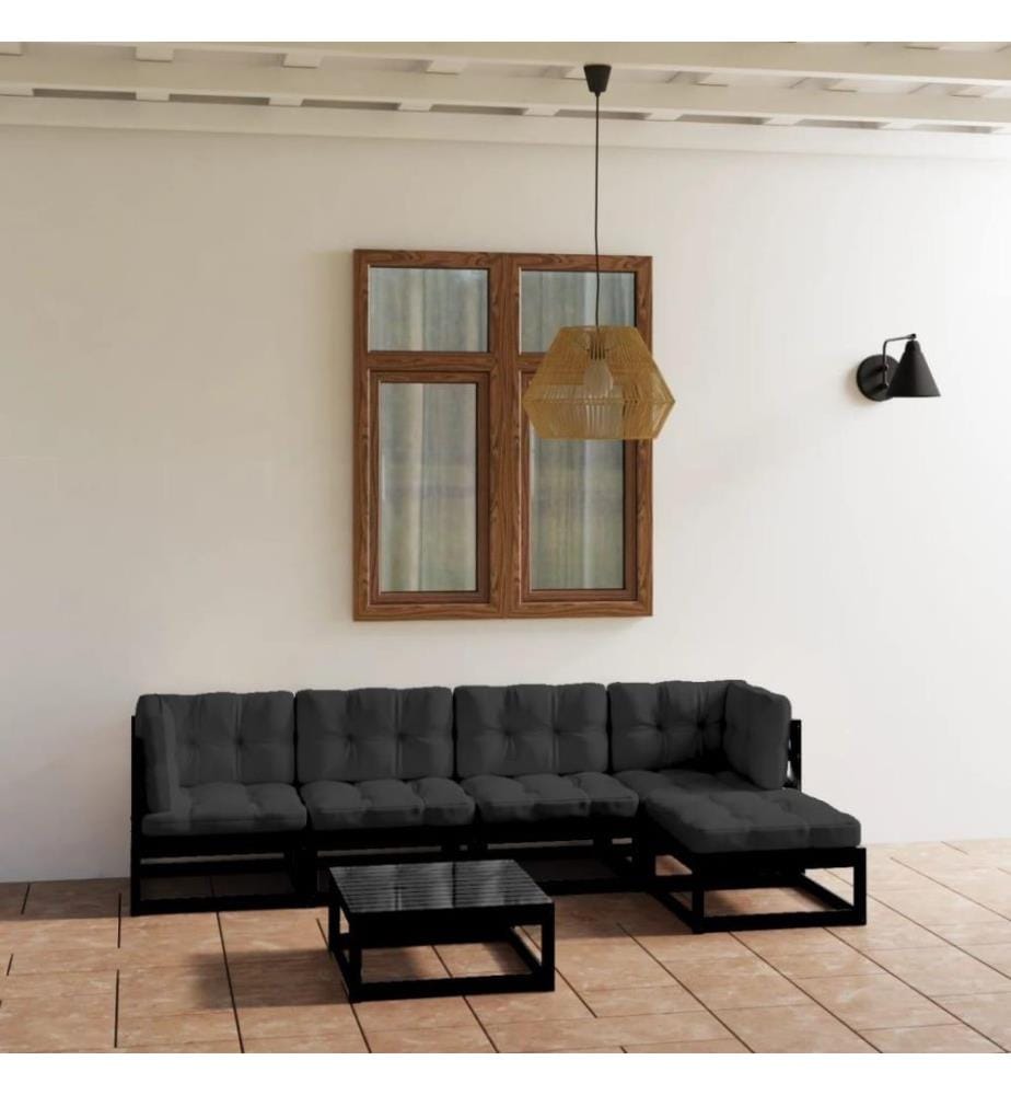 6-tlg. Garten-Lounge-Set mit Kissen Kiefer Massivholz