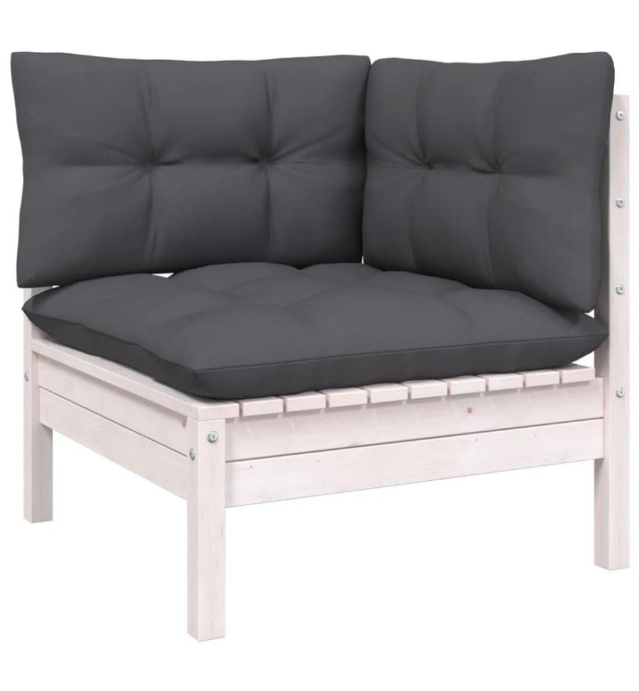 Salon de jardin 5 pcs avec coussins Blanc Bois de pin