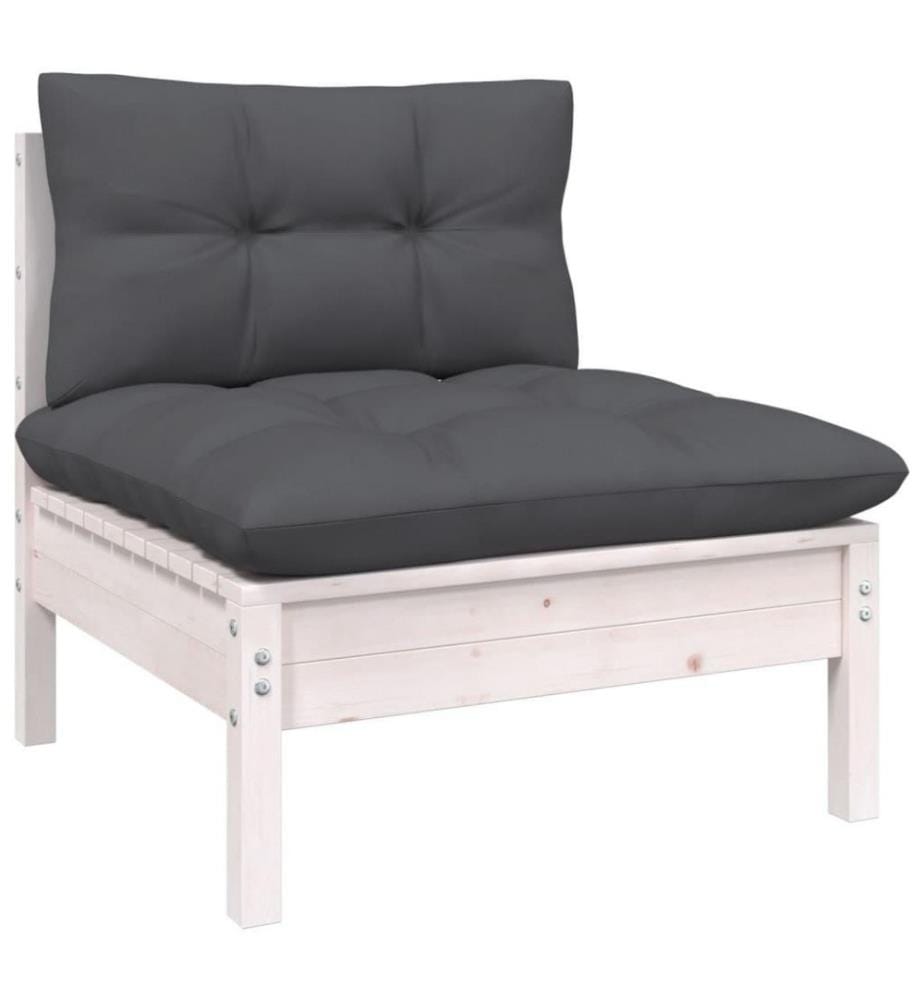 Salon de jardin 5 pcs avec coussins Blanc Bois de pin