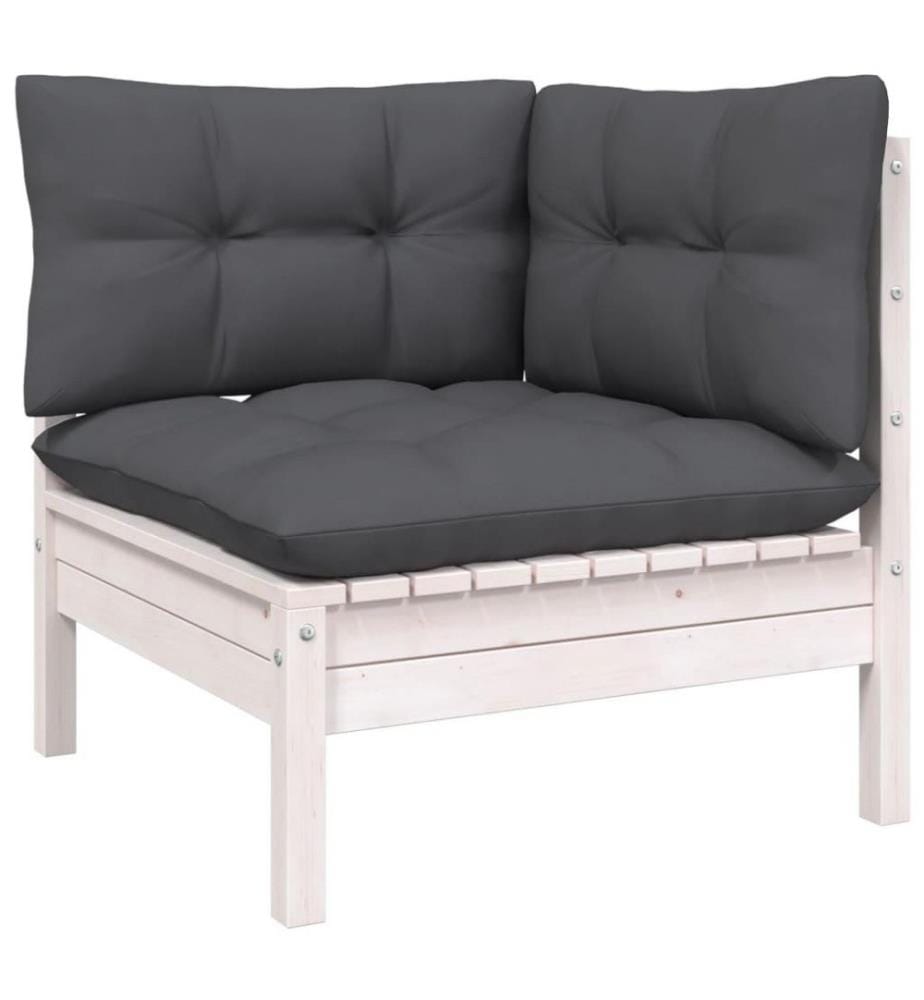Salon de jardin 5 pcs avec coussins Blanc Bois de pin