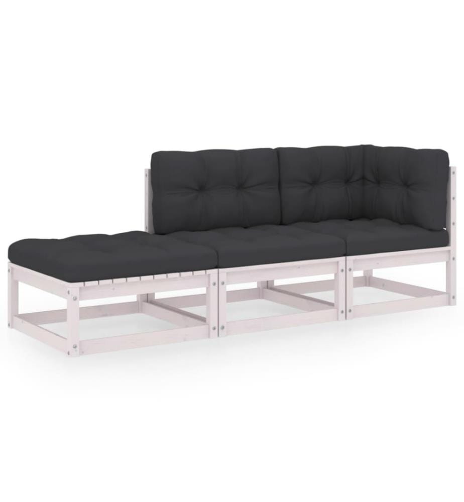 Salon de jardin 3 pcs avec coussins Bois de pin massif