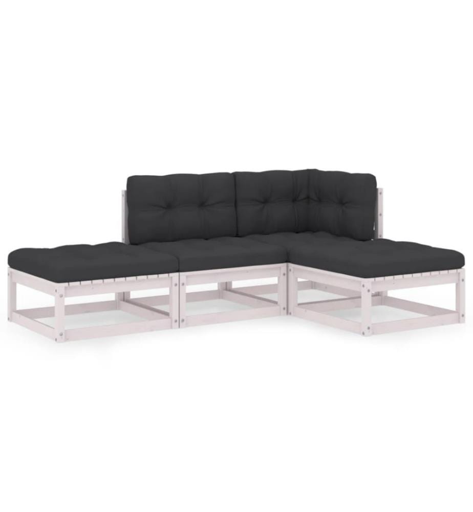Salon de jardin 4 pcs avec coussins Bois de pin massif