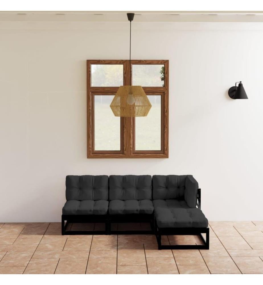 4-tlg. Garten-Lounge-Set mit Kissen Massivholz Kiefer