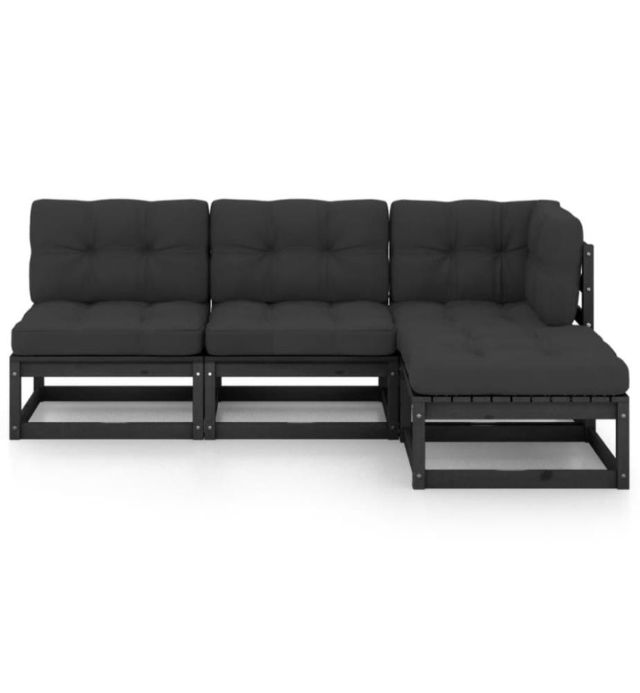 4-tlg. Garten-Lounge-Set mit Kissen Massivholz Kiefer