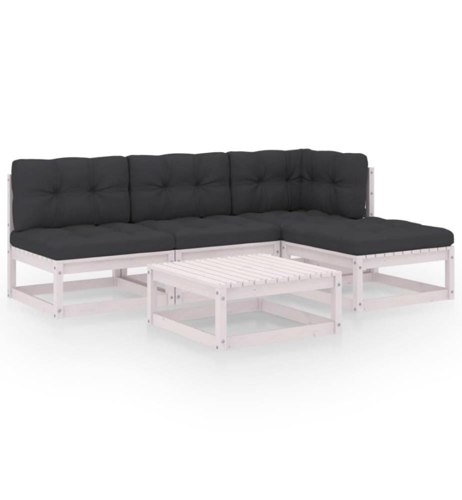 Salon de jardin 5 pcs avec coussins Bois de pin massif