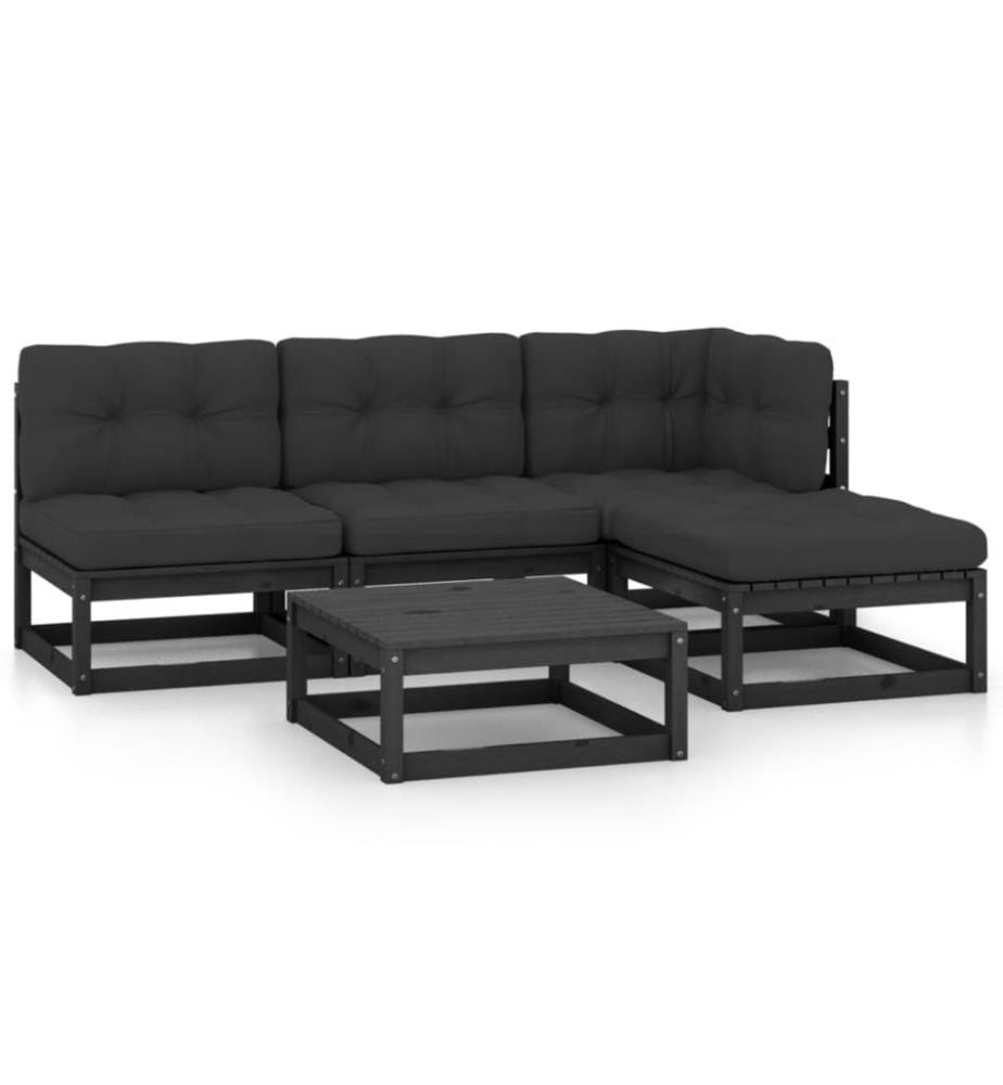 5-tlg. Garten-Lounge-Set mit Kissen Massivholz Kiefer