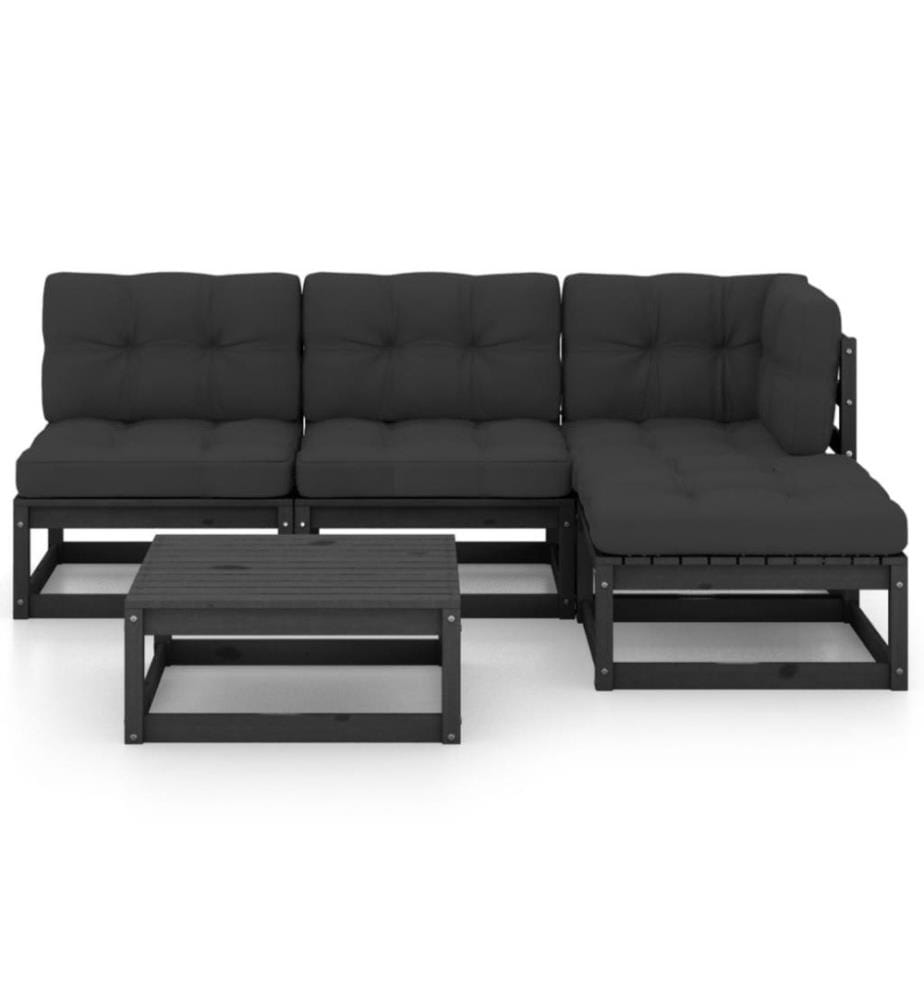 5-tlg. Garten-Lounge-Set mit Kissen Massivholz Kiefer