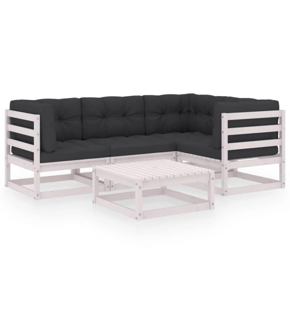 Salon de jardin 5 pcs avec coussins Bois de pin massif