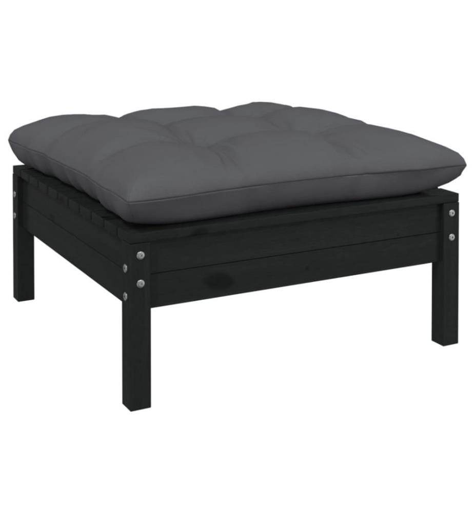 11-tlg. Garten-Lounge-Set mit Kissen Schwarz Kiefer Massivholz