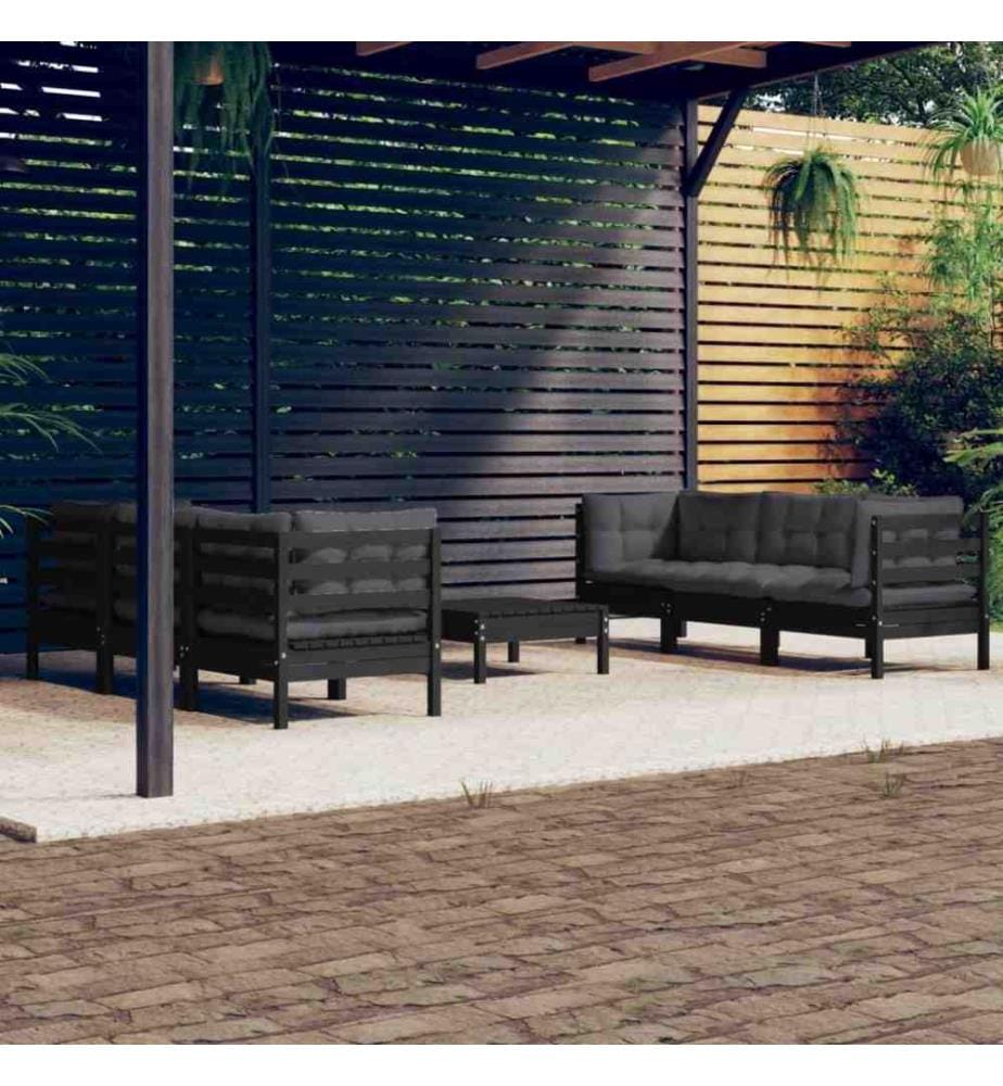7-tlg. Garten-Lounge-Set mit Anthrazit Kissen Kiefernholz