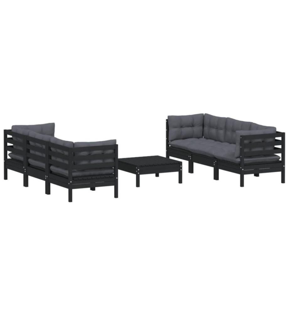 7-tlg. Garten-Lounge-Set mit Anthrazit Kissen Kiefernholz