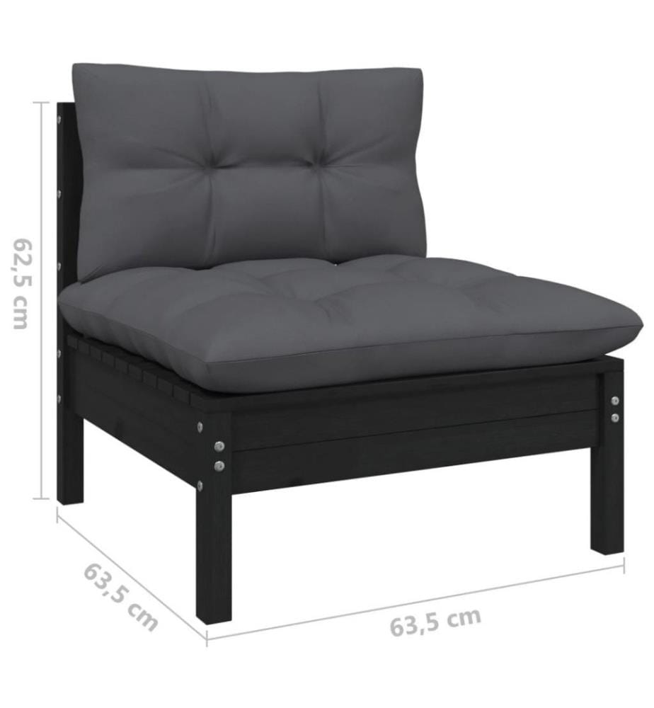 7-tlg. Garten-Lounge-Set mit Kissen Schwarz Kiefer Massivholz