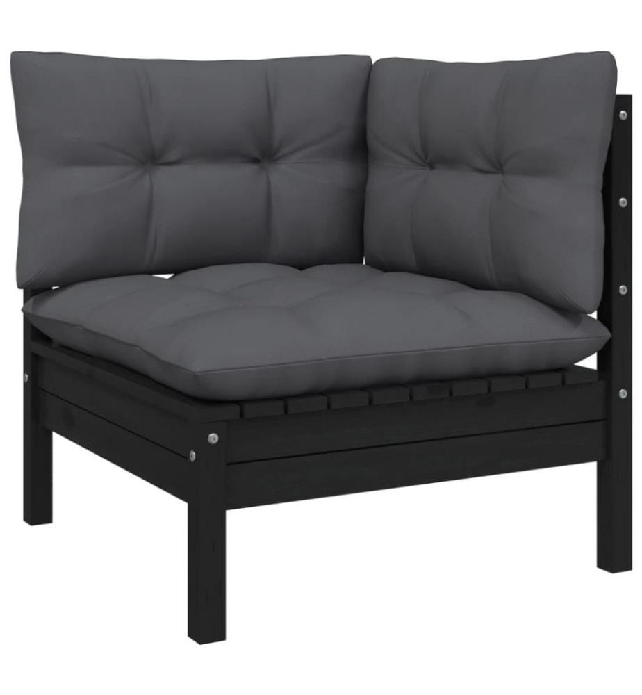 6-tlg. Garten-Lounge-Set mit Kissen Schwarz Massivholz Kiefer