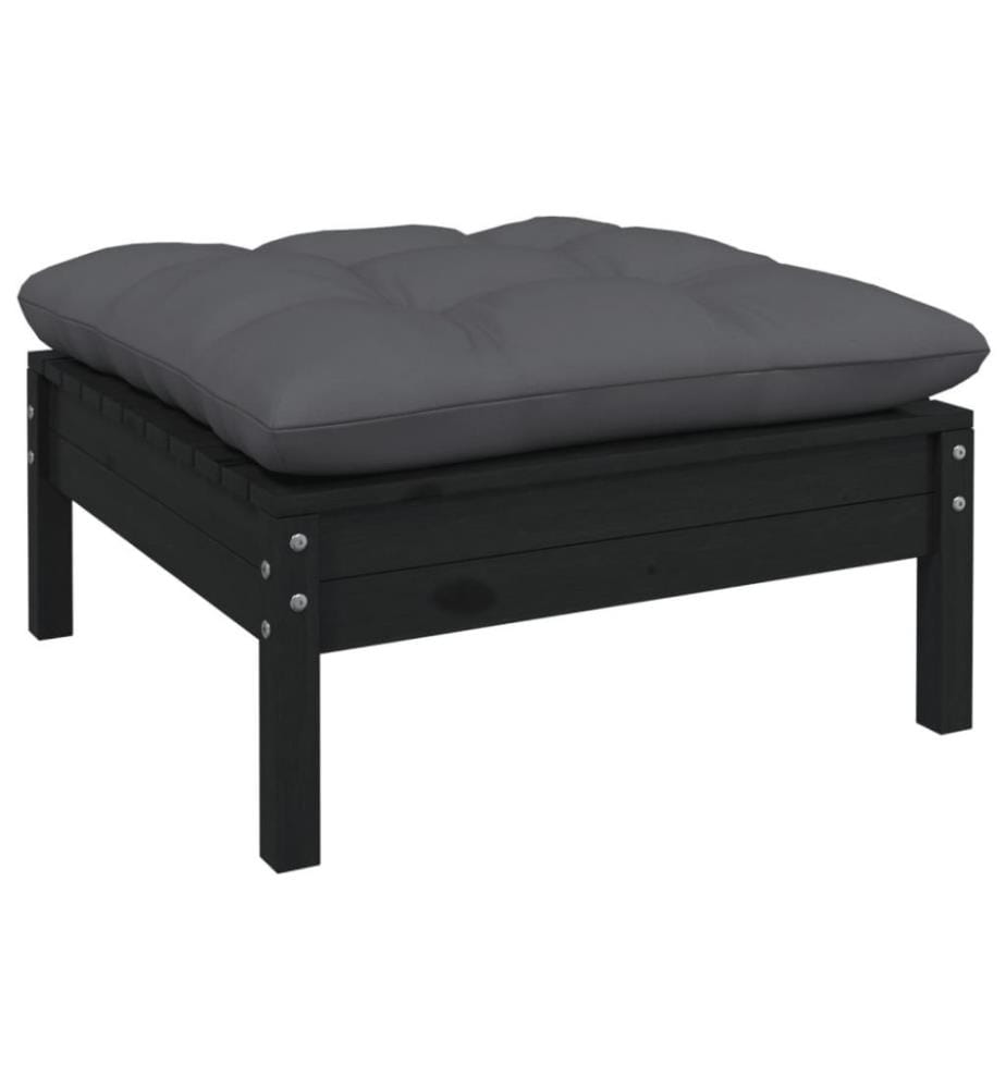 11-tlg. Garten-Lounge-Set mit Kissen Schwarz Kiefer Massivholz