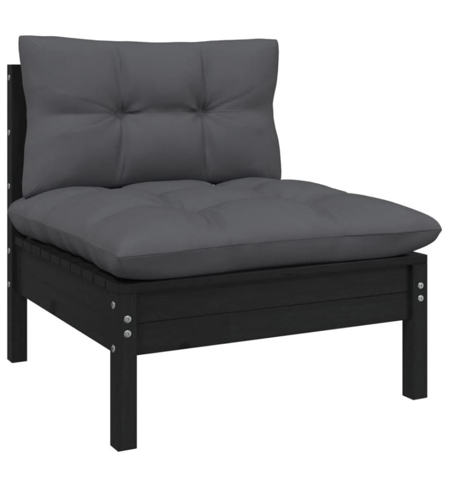 13-tlg. Garten-Lounge-Set mit Kissen Schwarz Massivholz Kiefer