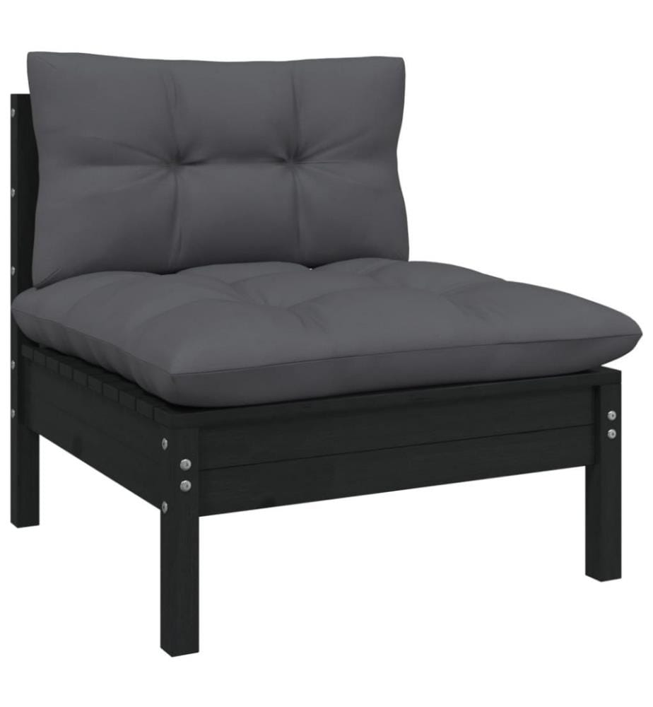 7-tlg. Garten-Lounge-Set mit Kissen Schwarz Massivholz Kiefer