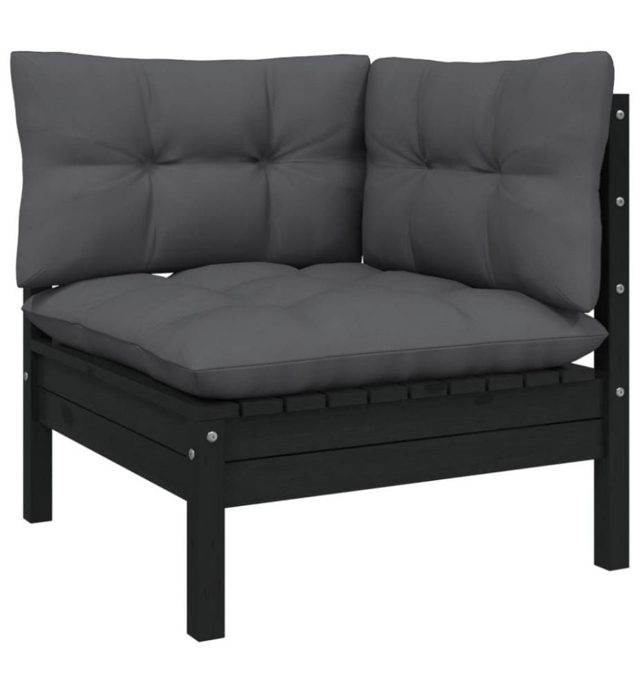 13-tlg. Garten-Lounge-Set mit Kissen Schwarz Kiefernholz