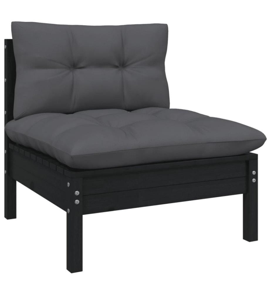 7-tlg. Garten-Lounge-Set mit Kissen Schwarz Massivholz Kiefer