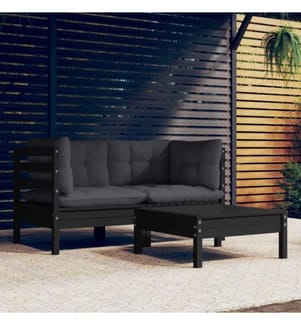 3-tlg. Garten-Lounge-Set mit Anthrazit Kissen Kiefernholz