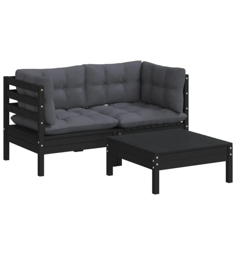 3-tlg. Garten-Lounge-Set mit Anthrazit Kissen Kiefernholz