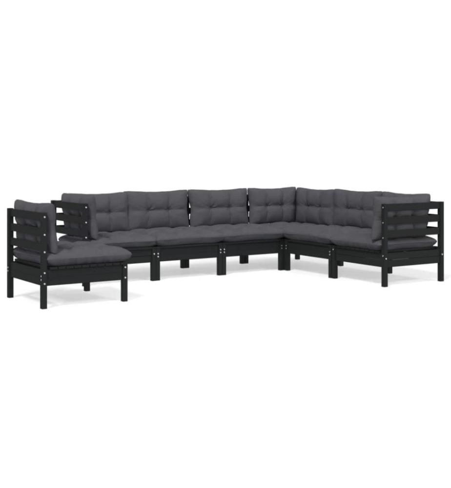 7-tlg. Garten-Lounge-Set mit Kissen Schwarz Kiefer Massivholz