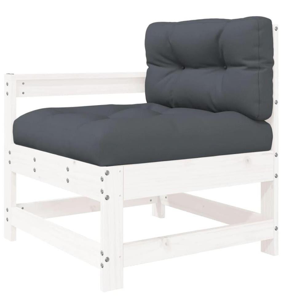 Salon de jardin 7 pcs avec coussins blanc bois massif
