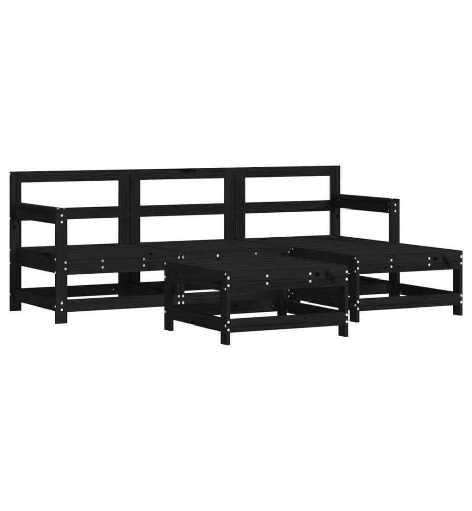 5-tlg. Garten-Lounge-Set mit Kissen Schwarz Massivholz