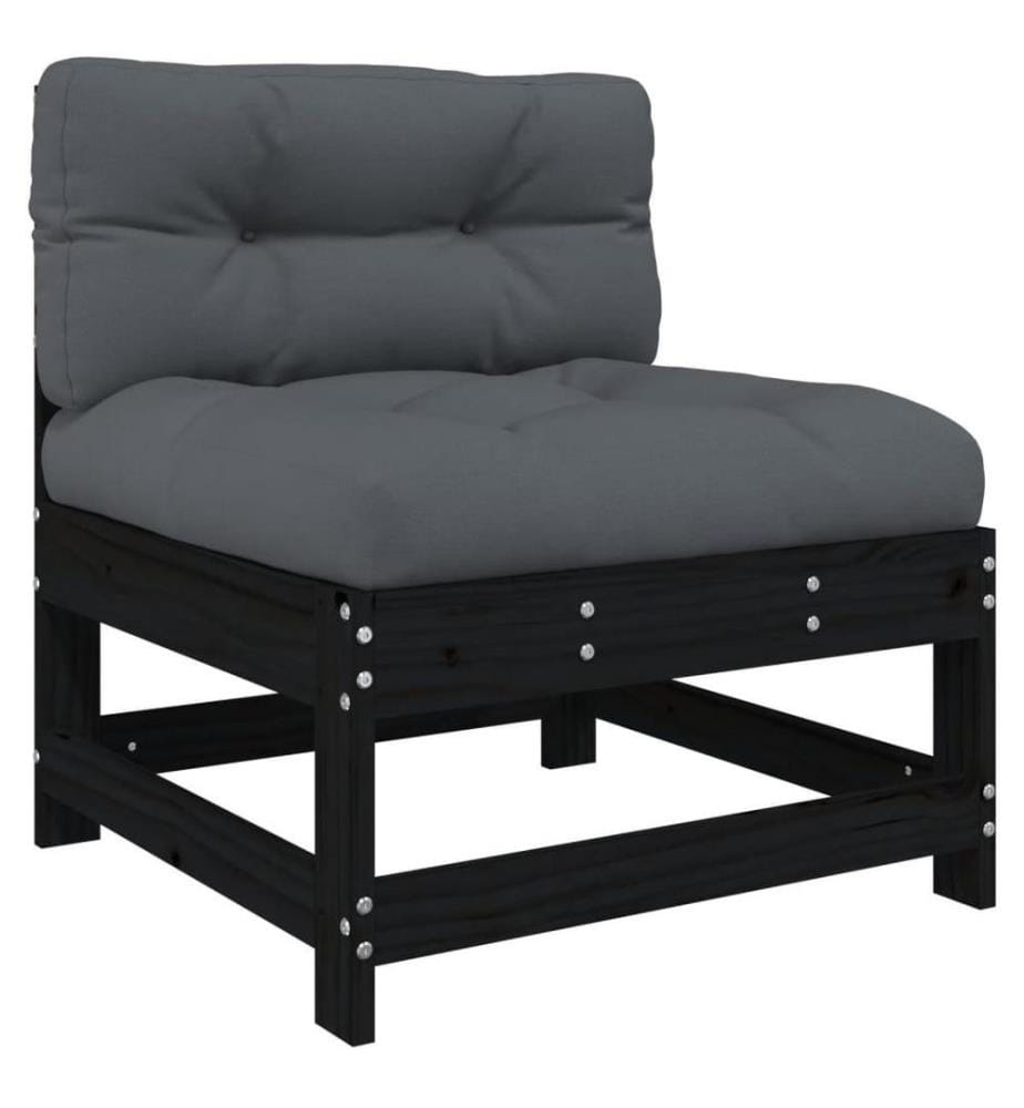 5-tlg. Garten-Lounge-Set mit Kissen Schwarz Massivholz