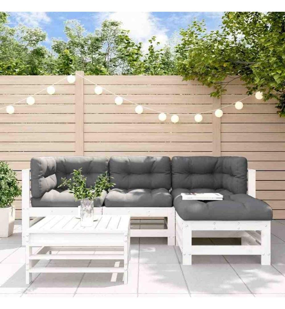 5-tlg. Garten-Lounge-Set mit Kissen Weiss Massivholz
