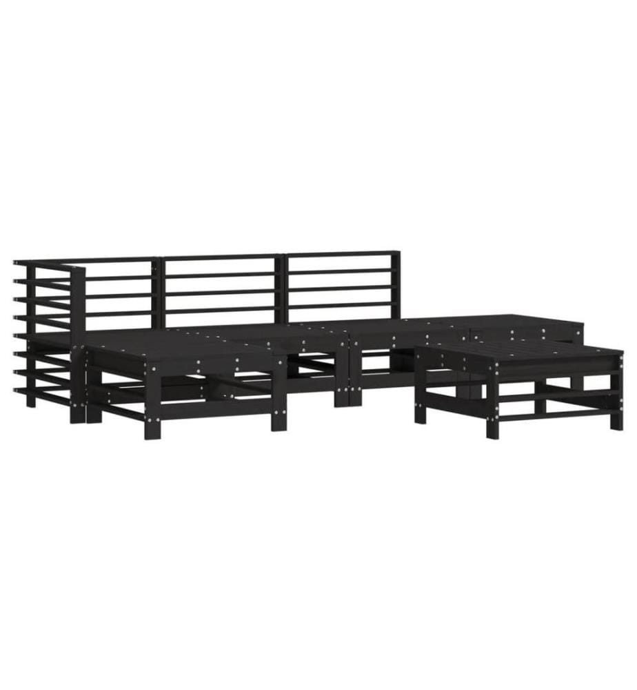 6-tlg. Garten-Lounge-Set mit Kissen Schwarz Massivholz